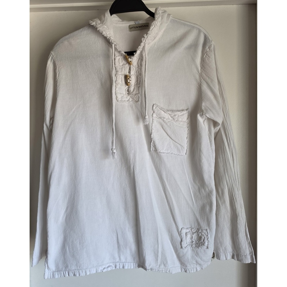 Cotton Natural Women Hoodie S White Solid Boho Pullover Sweatshirt Top